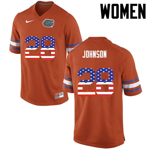 Florida Gators Women #28 Kylan Johnson College Football USA Flag Fashion Orange